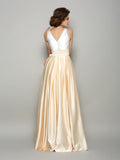 A-Line/Princess V-neck Bowknot Sleeveless Long Satin Mother of the Bride Dresses TPP0007287