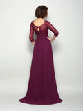 A-Line/Princess V-neck Beading 3/4 Sleeves Long Chiffon Mother of the Bride Dresses TPP0007205