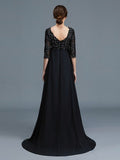 A-Line/Princess V-neck 1/2 Sleeves Beading Chiffon Floor-Length Mother of the Bride Dresses TPP0007218