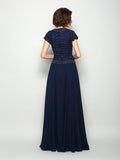 A-Line/Princess V-neck Beading Short Sleeves Long Chiffon Mother of the Bride Dresses TPP0007281