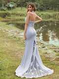 Sheath/Column Stretch Crepe Lace Halter Sleeveless Sweep/Brush Train Bridesmaid Dresses TPP0004957