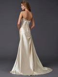 Sheath/Column Sweetheart Sleeveless Beading Long Elastic Woven Satin Dresses TPP0003410