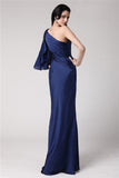 Trumpet/Mermaid One-Shoulder Long Feather Chiffon Damask Dresses TPP0004680