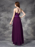 A-line/Princess Halter Ruffles Sleeveless High Low Chiffon Bridesmaid Dresses TPP0005338