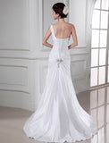 Trumpet/Mermaid One-shoulder Beading Satin Sleeveless Long Wedding Dresses TPP0006946