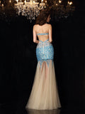 Sheath/Column Sweetheart Beading Sleeveless Long Net Dresses TPP0003266