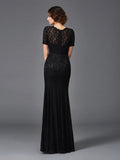 Sheath/Column Jewel Lace Short Sleeves Long Elastic Woven Satin Mother of the Bride Dresses TPP0007142