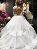 Ball Gown V-neck Lace Tulle Long Sleeves Court Train Wedding Dresses TPP0006369