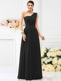 A-Line/Princess One-Shoulder Pleats Sleeveless Long Chiffon Bridesmaid Dresses TPP0005059