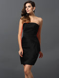 Sheath/Column Strapless Ruched Sleeveless Short Satin Bridesmaid Dresses TPP0005761