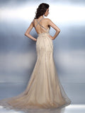 Trumpet/Mermaid Spaghetti Straps Beading Sleeveless Long Organza Dresses TPP0003036