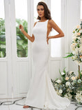 Sheath/Column Stretch Crepe Ruffles Square Sleeveless Sweep/Brush Train Bridesmaid Dresses TPP0004954