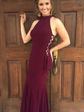 Trumpet/Mermaid Halter Sleeveless Floor-Length Satin Ruched Dresses TPP0003252