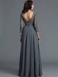 A-Line/Princess 3/4 Sleeves Bateau Floor-Length Chiffon Mother of the Bride Dresses TPP0007092