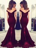 Trumpet/Mermaid Off-the-Shoulder Sleeveless Sweep/Brush Train Lace Elastic Woven Satin Dresses TPP0001908