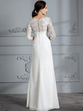 Sheath/Column V-neck 3/4 Sleeves Chiffon Floor-Length Wedding Dresses TPP0006363