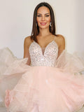 A-Line/Princess Spaghetti Straps Organza Beading Sleeveless Short/Mini Homecoming Dresses TPP0003469