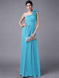 Sheath/Column One-Shoulder Sleeveless Pleats Long Chiffon Bridesmaid Dresses TPP0005498