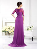 Sheath/Column Scoop Applique 1/2 Sleeves Long Chiffon Mother of the Bride Dresses TPP0007134