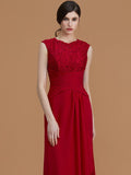 Sheath/Column Jewel Sleeveless Floor-Length Lace Chiffon Bridesmaid Dresses TPP0005461