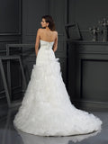 A-Line/Princess Sweetheart Beading Sleeveless Long Organza Wedding Dresses TPP0006836