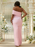 Sheath/Column Stretch Crepe Ruched One-Shoulder Sleeveless Floor-Length Bridesmaid Dresses TPP0004996