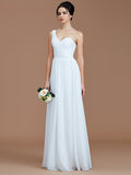 A-Line/Princess One-Shoulder Sleeveless Ruched Floor-Length Chiffon Bridesmaid Dresses TPP0005033