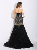 Trumpet/Mermaid Sweetheart Rhinestone Sleeveless Long Satin Dresses TPP0002455