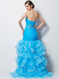 Trumpet/Mermaid Sweetheart Sleeveless Beading High Low Tulle Dresses TPP0003835