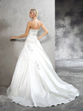 Ball Gown Strapless Beading Sleeveless Long Satin Wedding Dresses TPP0006385