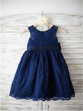 A-line/Princess Scoop Sleeveless Bowknot Tea-Length Lace Flower Girl Dresses TPP0007706