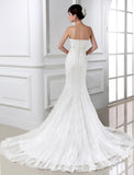 Trumpet/Mermaid Beading Strapless Sleeveless Lace Tulle Wedding Dresses TPP0006936