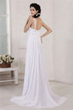 Sheath/Column Spaghetti Strap Pleats Ruched Beading Applique Long Chiffon Wedding Dresses TPP0006917