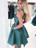 A-Line/Princess Sleeveless Halter Satin Ruffles Short/Mini Homecoming Dresses TPP0004621