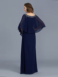 Sheath/Column Scoop Beading Long Sleeves Chiffon Floor-Length Mother of the Bride Dresses TPP0007372