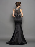 Trumpet/Mermaid Scoop Beading Sleeveless Long Satin Dresses TPP0003075