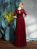 A-Line/Princess Bateau Applique 1/2 Sleeves Long Chiffon Mother of the Bride Dresses TPP0007128