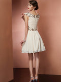 A-Line/Princess Scoop Sleeveless Beading Applique Short Chiffon Bridesmaid Dresses TPP0005401