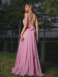 A-Line/Princess Chiffon Ruched Scoop Sleeveless Sweep/Brush Train Bridesmaid Dresses TPP0005014