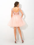 A-Line/Princess Sheer Neck Beading Sleeveless Short Elastic Woven Satin Cocktail Dresses TPP0008403