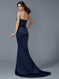 Trumpet/Mermaid Strapless Sleeveless Beading Long Satin Dresses TPP0003093