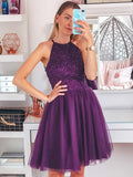 A-Line/Princess Sleeveless Beading Tulle Halter Short/Mini Homecoming Dresses TPP0004685