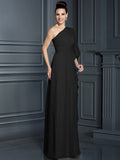 Sheath/Column One-Shoulder 3/4 Sleeves Long Chiffon Bridesmaid Dresses TPP0005047