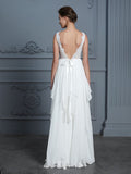 A-Line/Princess Scoop Sleeveless Ruffles Floor-Length Chiffon Wedding Dresses TPP0006839