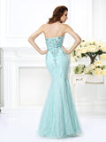 Trumpet/Mermaid Sweetheart Beading Lace Sleeveless Long Net Dresses TPP0003852