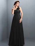 A-Line/Princess One-Shoulder Hand-Made Flower Pleats Sleeveless Long Chiffon Bridesmaid Dresses TPP0005399