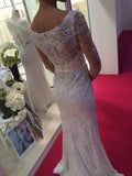 Sheath/Column Scoop Long Sleeves Lace Chiffon Sweep/Brush Train Wedding Dresses TPP0006259