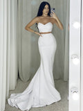 Trumpet/Mermaid Satin Ruffles Sweetheart Sleeveless Sweep/Brush Train Dresses TPP0001649