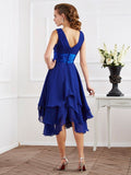 A-Line/Princess V-neck Short Sleeves Pleats Short Chiffon Bridesmaid Dresses TPP0005040