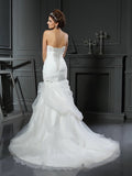 Trumpet/Mermaid Sweetheart Beading Sleeveless Long Net Wedding Dresses TPP0006885